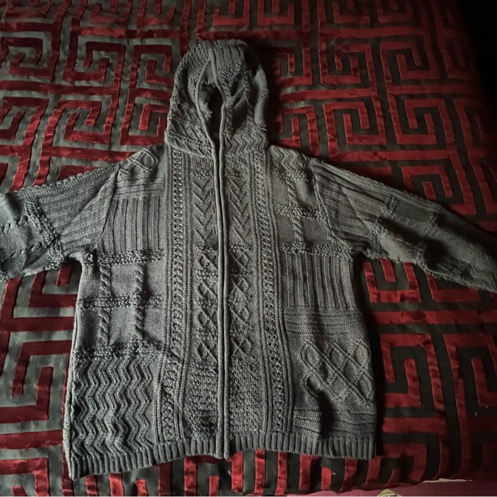 Versace Gray Zip Up Cable Knit Sweater